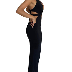 Sexy Cutout Halter Neck Backless Maxi Dress Tie-Up Black Elegant Cocktail Party Dresses for Women Clothing Autumn Fashion