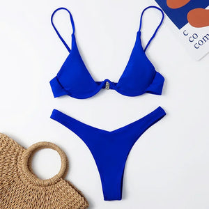 OIINAA Swimsuit Women Sexy Solid Bikini Set Two-piece Beachwear 2024 Summer Fashion Thong Swimwear Bather Bathing Suit Biquinis