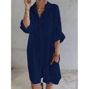 Plus Size Cotton Linen Shirt Dress for Women 2023 Large Size Short Mini Skirt Casual Autumn And Winter Female Clothing Vestido