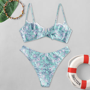 Flower Print High Cut V Neck Two Pieces Swimsuit Women Plus Size Swimwear Swimsuit Beachwear Swimwear Women Plus купальник