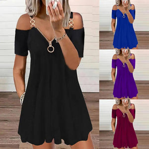 New Fashion Women Summer Casual Plus Size Dress Chain Closure V-neck Sleeveless Sexy Solid Color Commuting Daily Wear