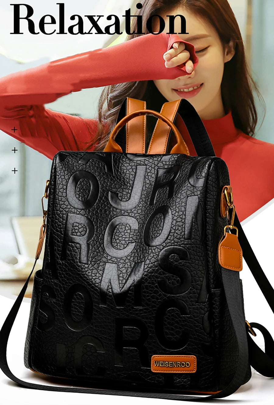 New Fashion Luxury Women's Designer Letter Printing Leather Backpacks Large Capacity Travel Shoulder Bags Totes School Bag Sac