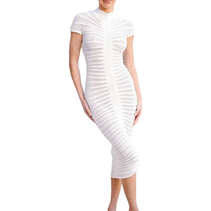 Cnyishe Sexy Club Knitted Striped Women Long Dresses Patchwork Slim Sheath Solid Casual Streetwear Fashion Robes Vestidos Female