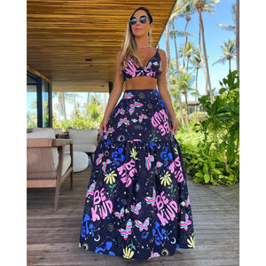 Dress Women Summer V Neck Spaghetti Strap Floral Sleeveless Casual Split Long Maxi Dress Halter Cover Up