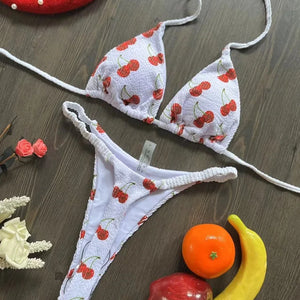 Swimwear Women Cute  Cherry Print Brazilian Thong Bikini Set Sexy Thong Swimsuit Two Pieces Bathing Suit Women 2023 Beach Wear