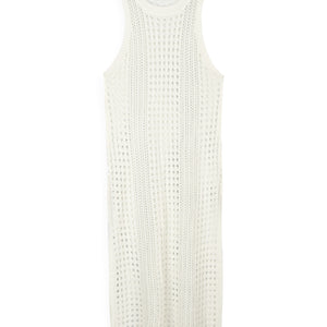 White Crochet Mesh Sleeveless Slit Wrap Beach Dress 2023 Autumn Woman Sexy Hollow Out Knitted Beachwear Swimsuit Cover-ups Q1513