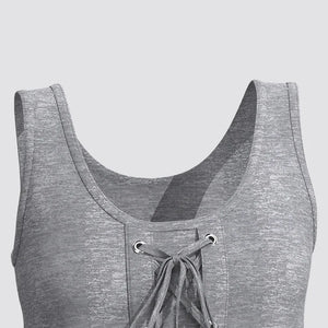 Women's Plus Size Casual Grey Eyelet Washer Lace-Up Tank Top Sleeveless Medium Strecth Vintage Round Neck Summer Tank Top 2024