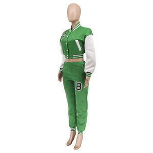 Patchwork Letter Printing Joggers Leisure Two-Piece Set Women's Sports Training Jogging Uniform Baseball Uniform Suit