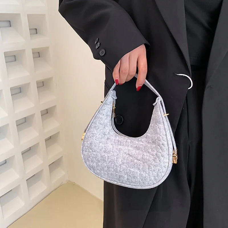 Fashion Luxury Design Felt Shoulder Hobo Bag Women Clutch Handbag Purse Female Solid Color Underarm Bag Small Shopper Tote