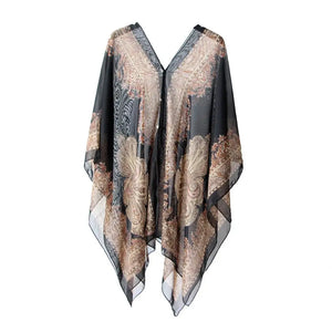 Woman Chiffon Blouse Fashion Women Scarf Shawl Printed Sunscreen Sun Protection Shawl Beach Shawl Soft Loose Bikini Cover Tops