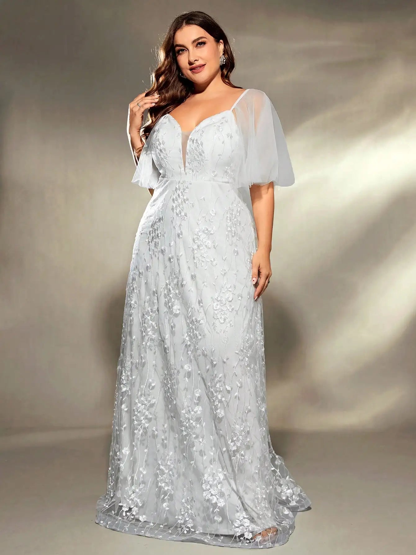 Mgiacy plus size V-neck gauze large trumpet sleeve patchwork embroidered lace A set wedding gown PROM dress Party dress