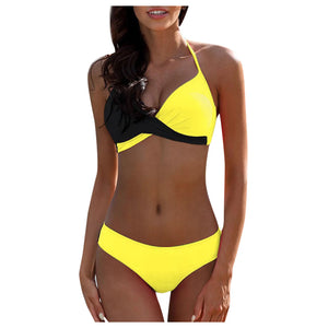 2024 New Halter Bikini Set Short Swimsuit Women High Waist Swimwear  Split Bikini Color Matching Sleeveless Sexy Swimsuit