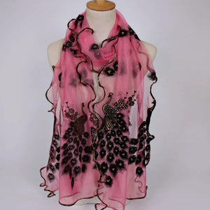 Popular peacock flocking breathable long towel 190x40cm gilded lace women's scarf