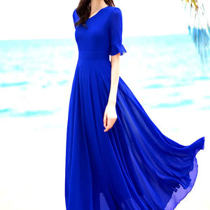 V-neck Elegant Fashion Short Sleeve Solid Color Slender Knee-length A-LINE Dresses Empire Comfortable Chiffon Women's Clothing