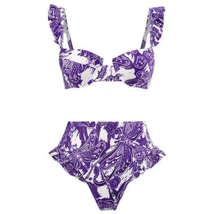 2023 New Arrival Push Up Women Bikini Set Floral Printed Ruffle Bikinis Strappy Bandage Swimwear Brazilian Biquini Bathing Suit