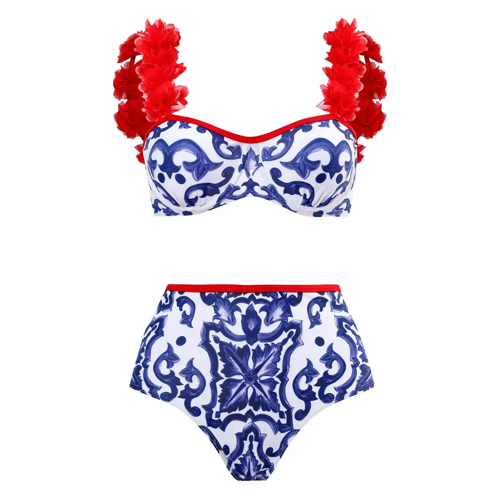 2023 New Arrival Push Up Women Bikini Set Floral Printed Ruffle Bikinis Strappy Bandage Swimwear Brazilian Biquini Bathing Suit