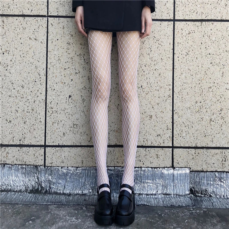 Women Sexy Pantyhose Mesh Fishnet Nylon Tights Long Body Stockings Jacquard Step Foot Fashion Seam Lingerie Ladies Black Hosiery