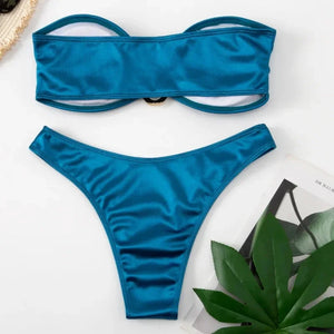 OIINAA Bathing Suit Women Sexy Solid U Shaped Swimwear Strapless Bikini Set Beachwear Female Two-pieces Summer Swimsuit Biquinis