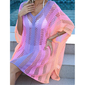 Fashion Hole Beach Cover Ups for Bikini Women Summer Outfit Sundress Sexy Hollow Out Pink Swim Wear Fishnet Split Tunic Pool New