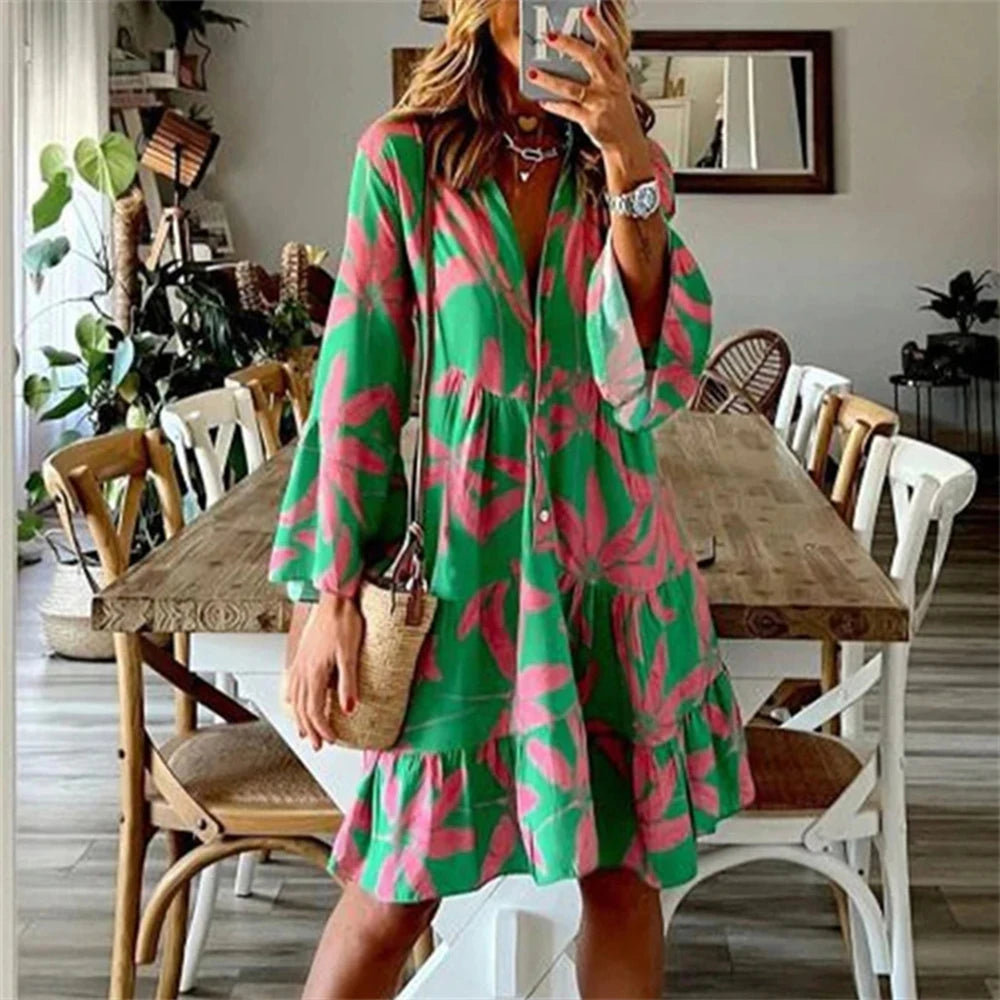 Women's Oversized Boho Floral Mini Dress – Plus Size Summer Casual