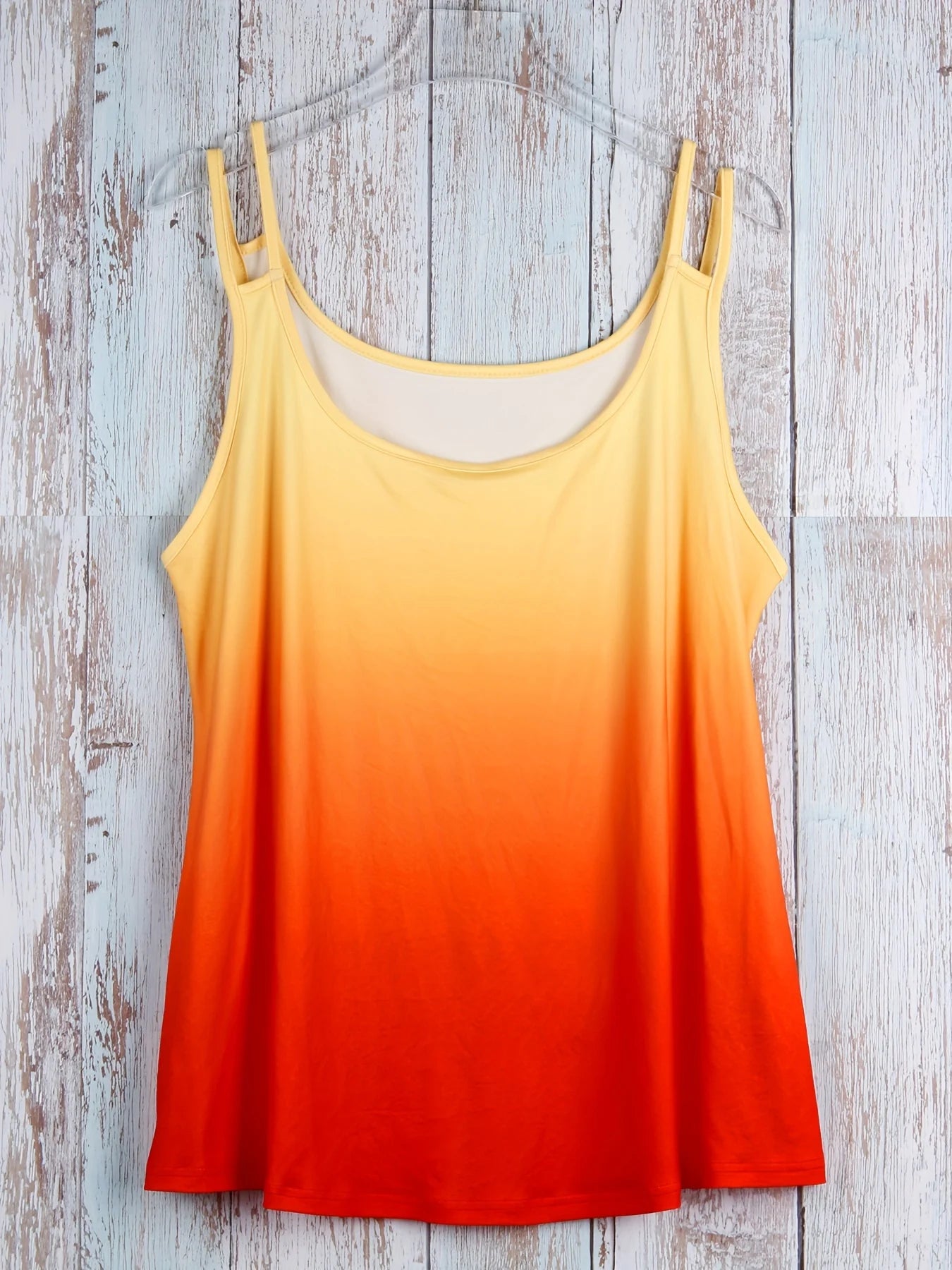 Plus Size Ombre Cut Out Cami Top Casual Crew Neck Sleeveless Top For Summer Women's Plus Size Clothing