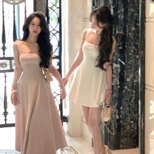 2024 Summer Solid Midi Dress Women French Elegant Holiday Party Dresses A-line Prom Robe Wedding Vestidos Ladies Clothes New