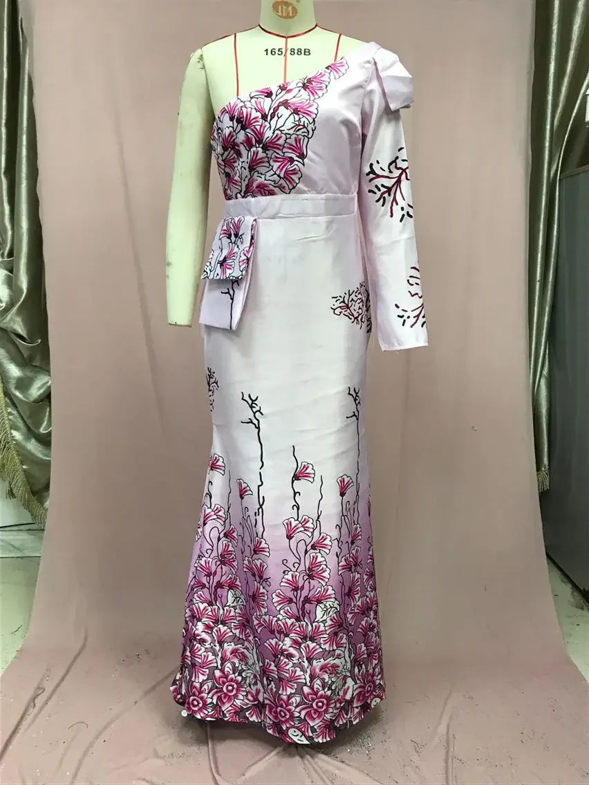 Plus Size 2024 New Women's Long Dress Ins Style European American Cross-border Printing Splicing Fish Tail Dress