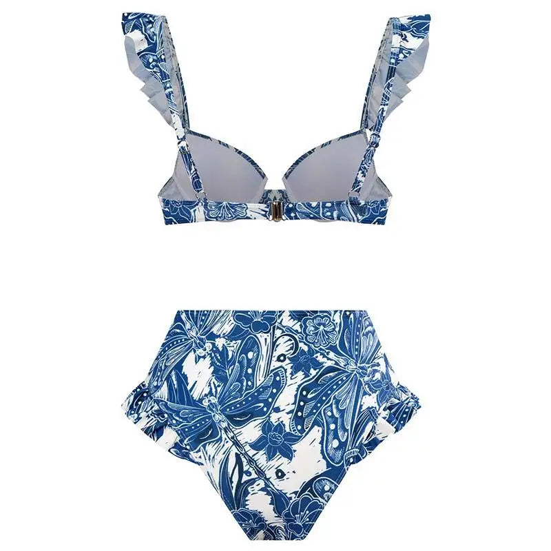 2023 New Arrival Push Up Women Bikini Set Floral Printed Ruffle Bikinis Strappy Bandage Swimwear Brazilian Biquini Bathing Suit