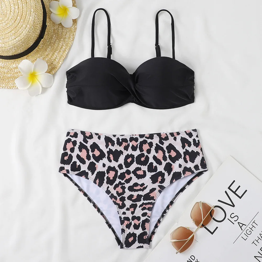 Sexy High Waist Bikinis 2024 New Halter Swimwear Women Swimsuit Female Bikini Set Print Bodysuit Bathing Suit Summer Biquini XXL