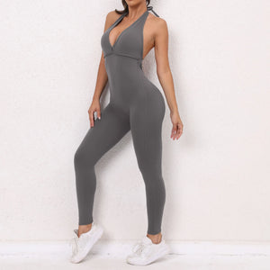 Sexy Backless Scrunch Sporty Jumpsuit Raises Butt One Piece Women Clothing Sleeveless Gym Fitness Yoga Dance Overalls Black Red