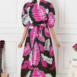 Plus Size 5XL VONDA Maxi Long Dress 2024 Summer V-Neck Printed Puff Sleeve Dress Women Sundress Casual Belted Robe Vestido