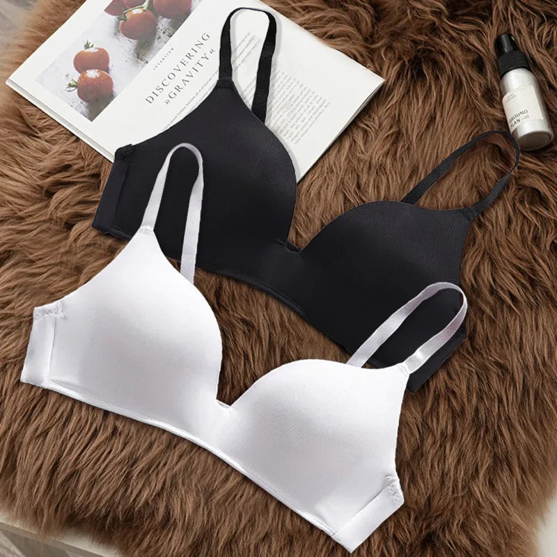 New Women Girls Seamless Thin Bra Underwear Elastic Push Up Bra Tank Top Vest Samll Chest Bra Gathered Lingerie Solid Breathable