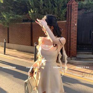 Elegant Satin Mini Dress Women Fairy Party Prom Spaghetti Strap One Pieces Dresses Summer Ladies Vintage Korean Bodycon Vestidos