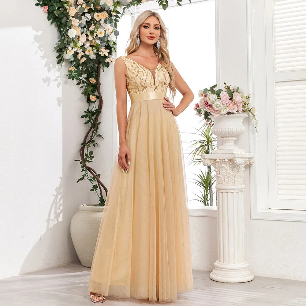 iDress Sexy Prom Bridesmaid Dresses for Women Elegant Mesh Birthday Evening Party Dress Woman Maxi Sequin Summer Dress Vestidos