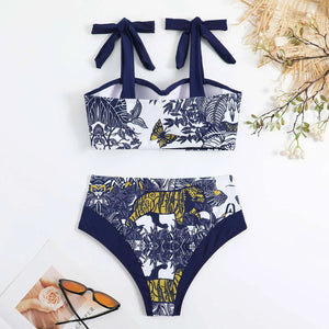 2023 New Arrival Push Up Women Bikini Set Floral Printed Ruffle Bikinis Strappy Bandage Swimwear Brazilian Biquini Bathing Suit