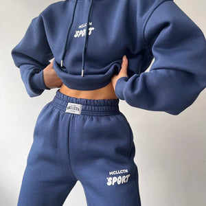 Women Thickened Tracksuit Autumn Winter Warm Hoodies Top Pant Suits Sweatshirts Jogging Pant Outfits Sweatpants 2 Piece Sets