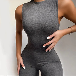 Women’s Jumpsuit Zipper Bodycon Sport Suit Long Sleeve Sleeveless Tracksuit Skinny Stretchy Jogging Romper Female Streetwear