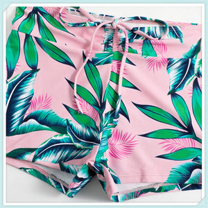 Tropical Print Drawstring Bikini Women High Waist Swimsuit Front Tie Shorts Swimwear Female Sexy Bathing Suit Beach Wear Summer