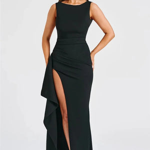 Mozision Elegant Backless Sexy Maxi Dress For Women Fashion New O Neck Sleeveless Thigh High Split Club Party Long Dress