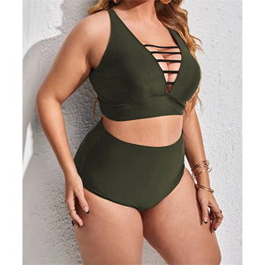 0XL - 4XL Sexy V Neck Bikini Large Size Swimwear Plus Size Women Swimsuit Female Two-pieces Bikini set Bather Bathing Suit V3783