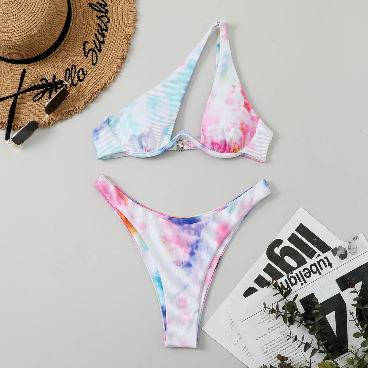 Sexy Micro Bikini 2024 Women Summer One Shoulder Neon High Cut Brazilian Bikini Set Push Up Swimming Suit Swimsuit