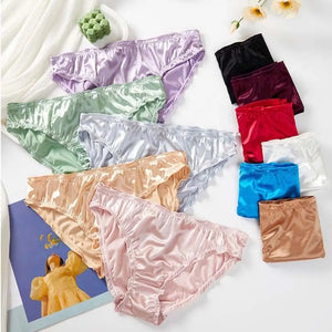 Fashion Low Waist Satin Silk Panties Solid Color Underpants Ruffles Briefs Underwear Women Lingeries Women's Panties Girl