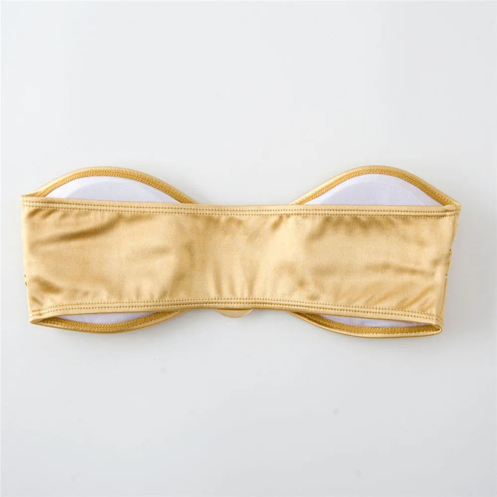 Sexy U Shaped Bandeau Bikinis Set Mujer Strapless Swimwear Women Gold Swimsuit Bathing Suit Biquinis Brazilian Bikini Swim 2024