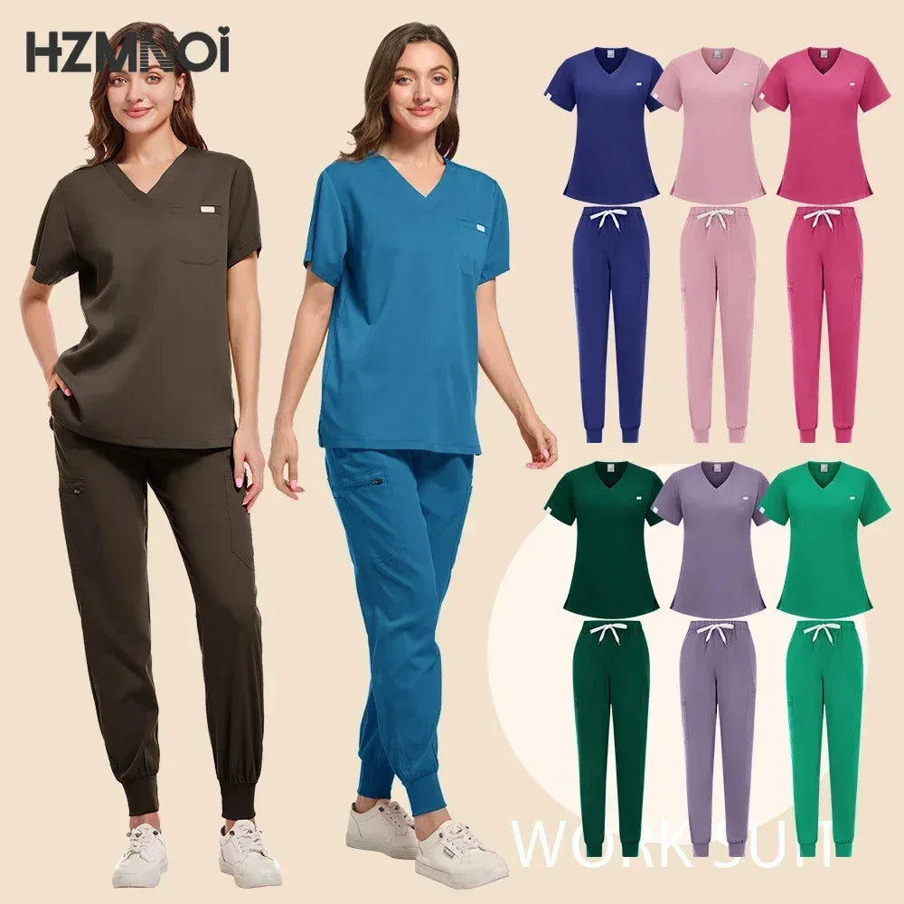 Wholesale Medical Service Scrubs Set Nurse Scrub Suit Hospital Doctor Work Clothes Surgical Uniform Multicolor Jogging Top Pants