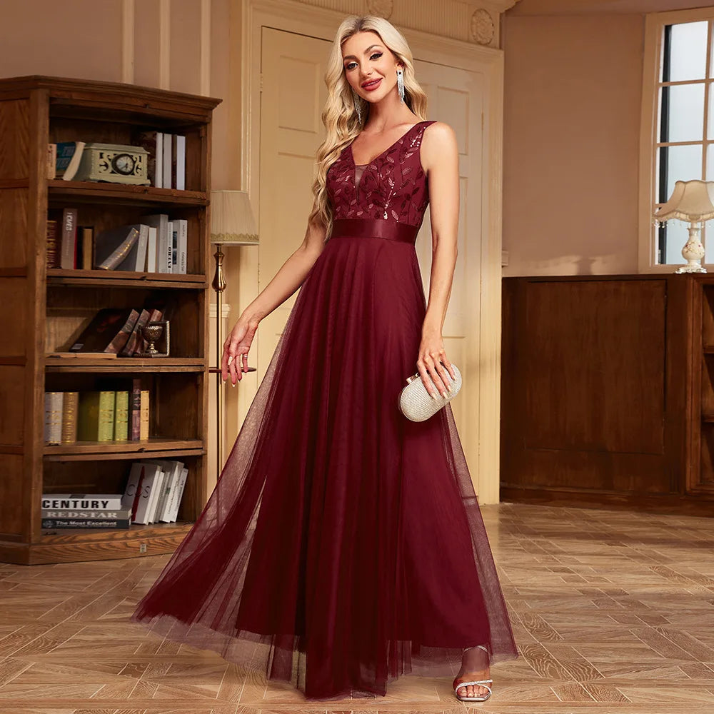 iDress Sexy Prom Bridesmaid Dresses for Women Elegant Mesh Birthday Evening Party Dress Woman Maxi Sequin Summer Dress Vestidos