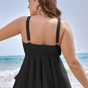 2024 Plus Size Two Piece Tankini Set Woman Swimsuit Knotted Front Ruffle  Swim Dress Abdomen Control Chubby Swimwear 2 Pieces