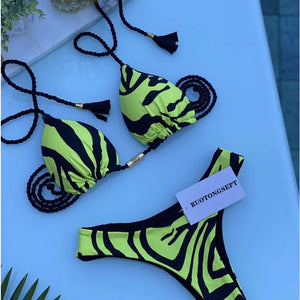 Women Low Cut Bikini Sets Ladies Huge Rope Swimsuit Sexy Push Up Two Pieces Bathing Suits 2022 Summer Micro Swimwear