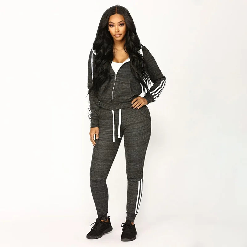 Women Sportswear Two Pieces Set 2023 Autumn Fashion Solid Color Zip Up Sweatshirts Casual Training Jogging Female Outerwear Suit