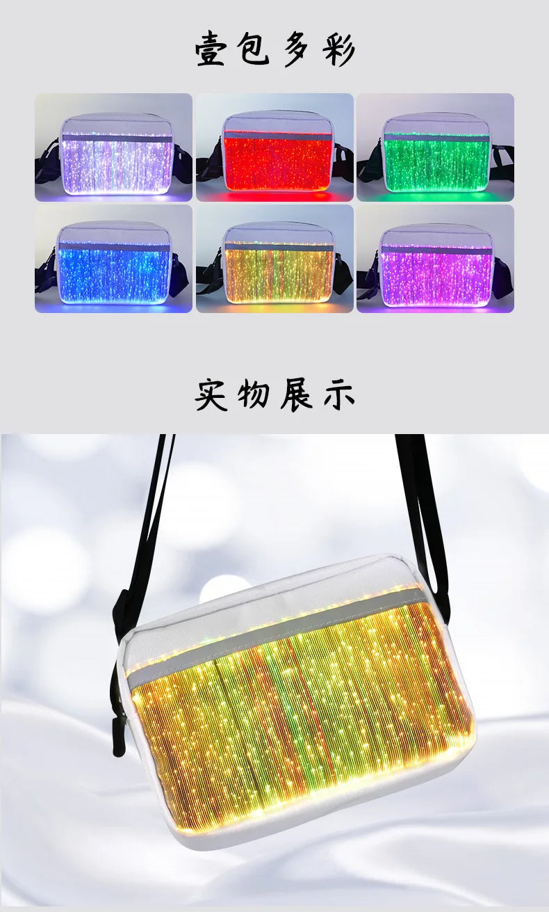 2024 Luminous LED Colorful Single-Shoulder Bags High Street Crossbody Bag Optical Fiber Fabric Fashion Square Bag 가방 сумка Bolso