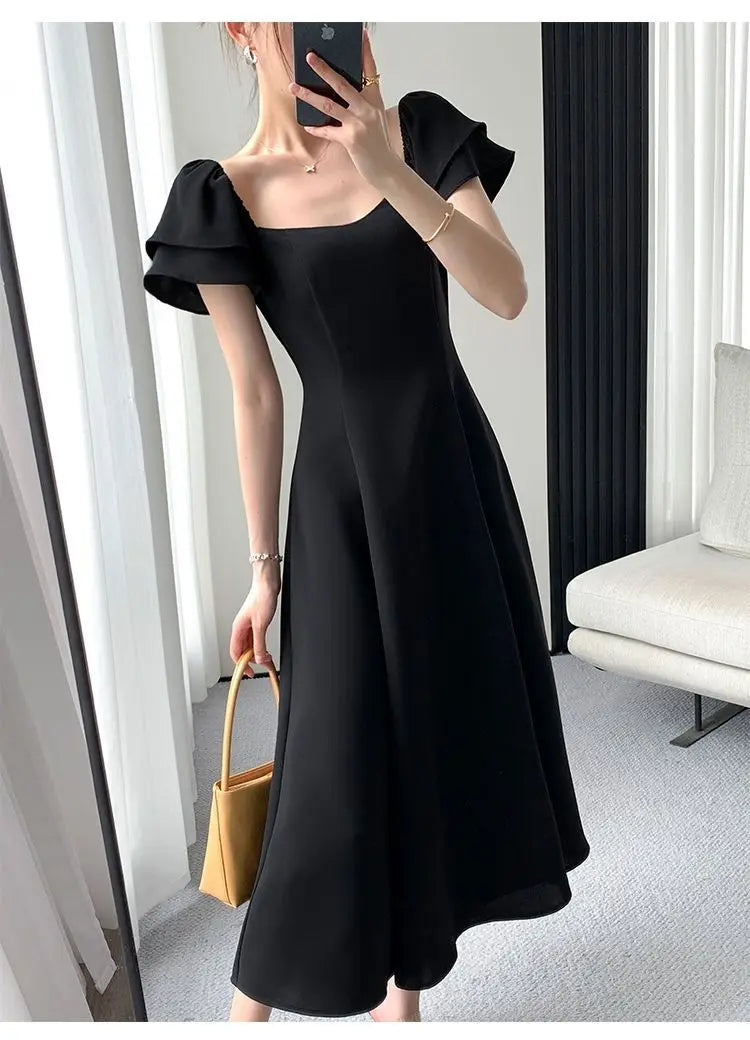 Summer New Preppy Style Black Waist A-Line Dress Lady Short Sleeve Elegant Fashion Vestidos Women Temperament Dresses Robe Femme Black / XXL Summer New Preppy Style Black Waist A-Line Dress Lady Short Sleeve Elegant Fashion Vestidos Women Temperament Dresses Robe Femme Black / XXL